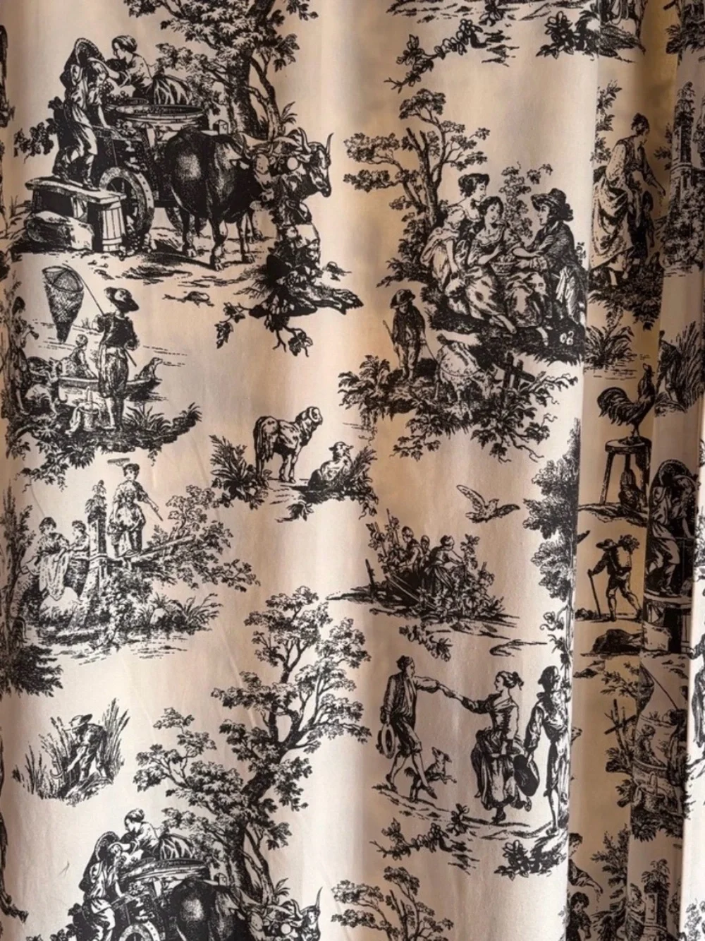 Classic Toile Window Curtain Panel - Black on Cream